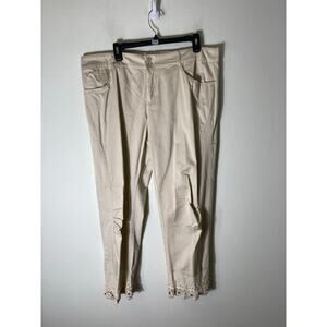 Style Tan Slacks W Pearl/Diamond Embellishments sz 14
